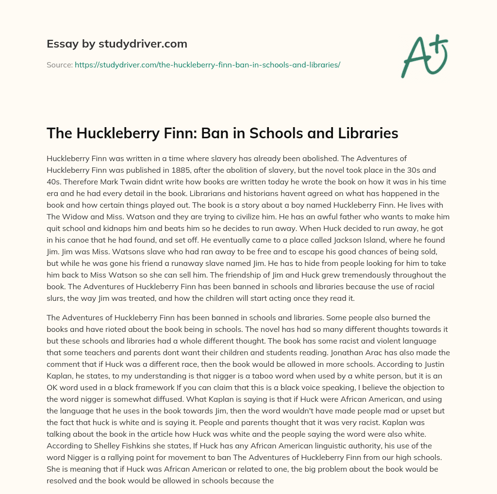 The Huckleberry Finn: Ban in Schools and Libraries essay