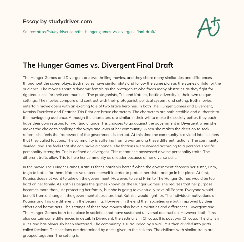 The Hunger Games Vs. Divergent Final Draft essay