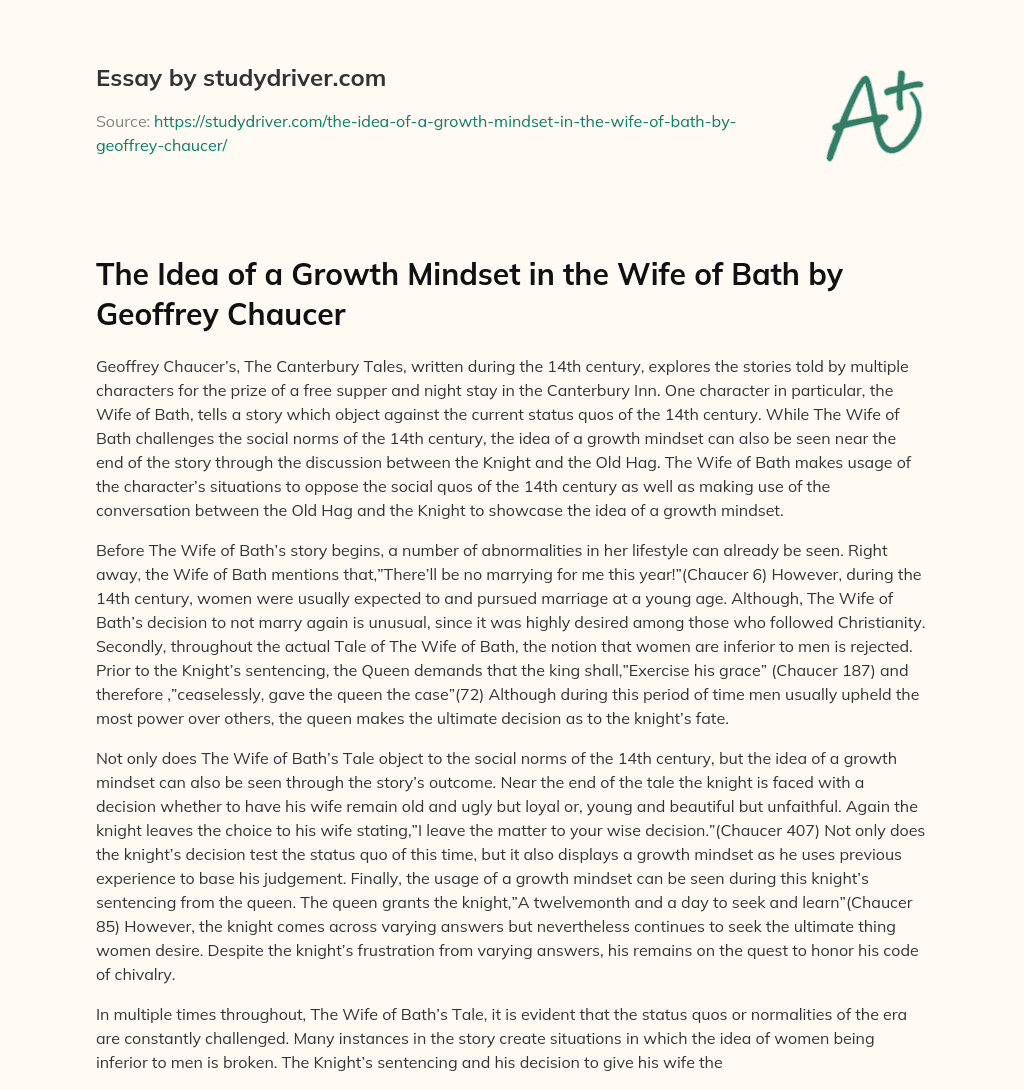 The Idea of a Growth Mindset in the Wife of Bath by Geoffrey Chaucer essay