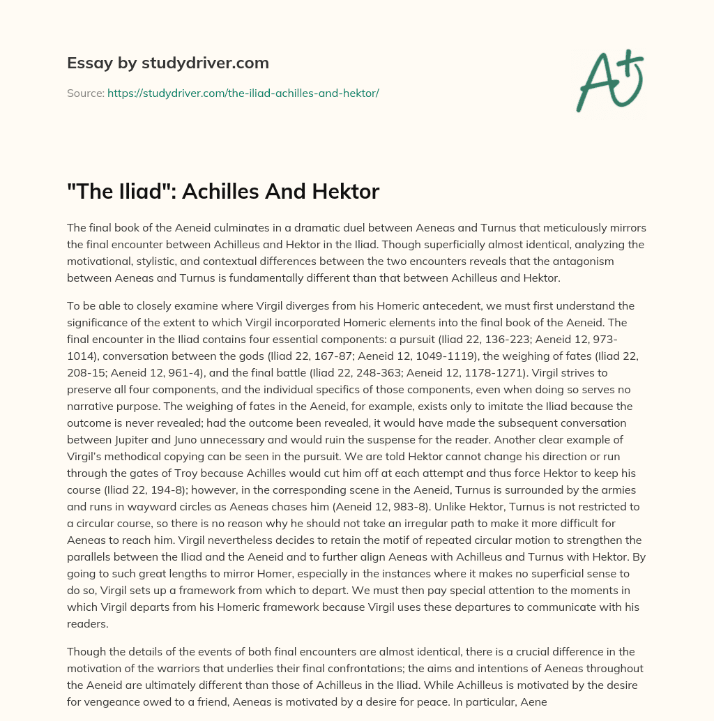 “The Iliad”: Achilles and Hektor essay