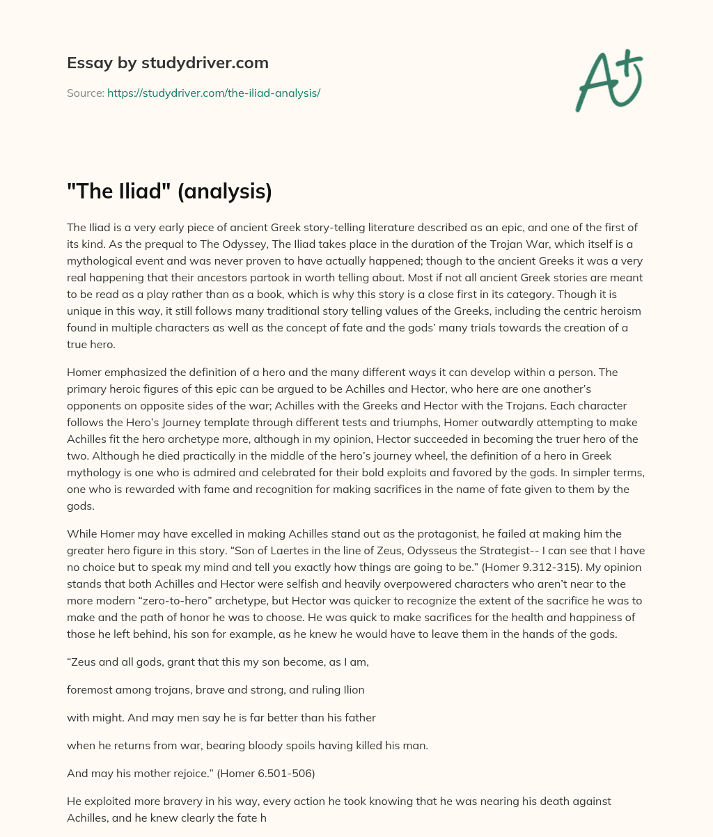 “The Iliad” (analysis) essay