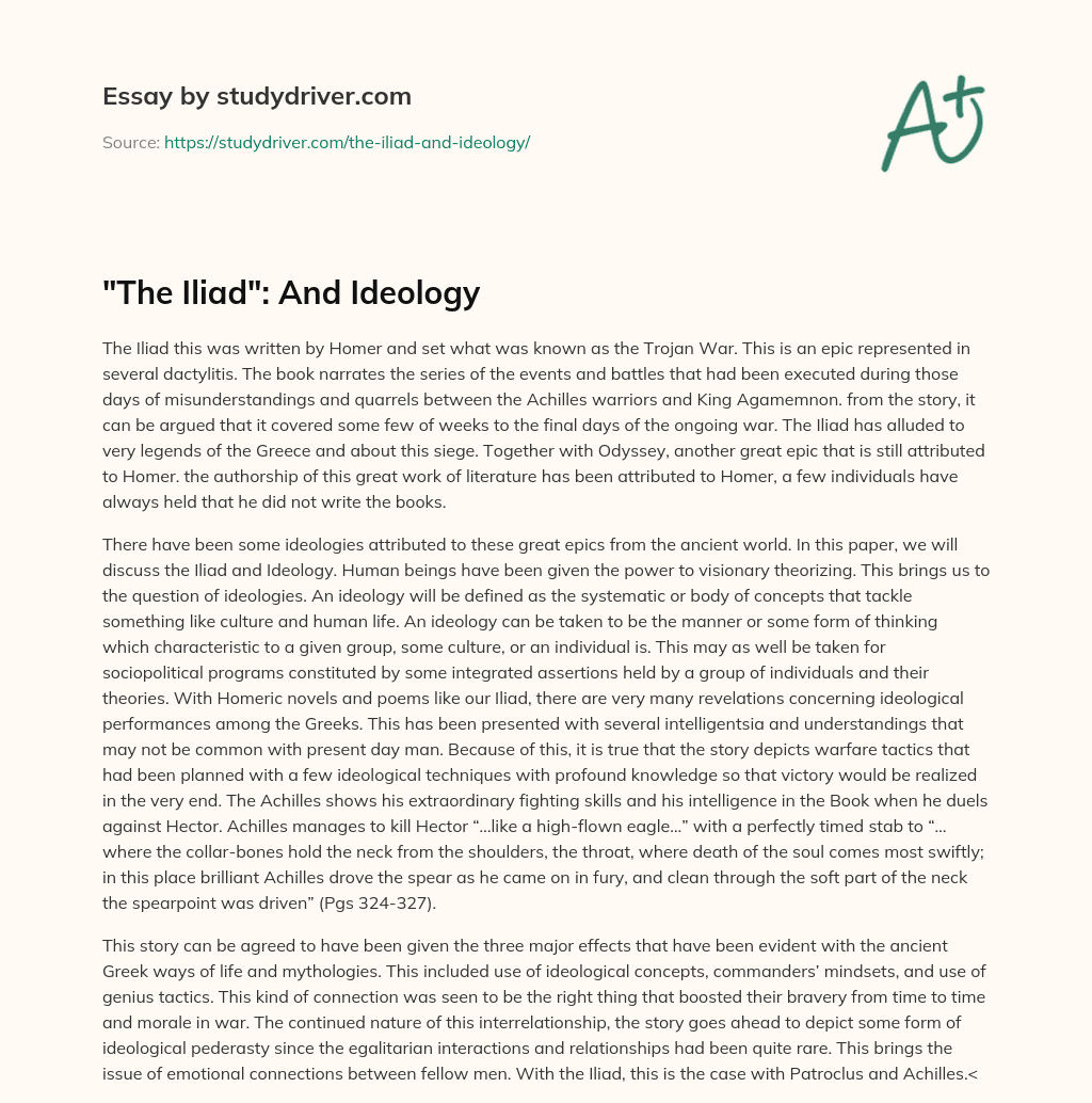 “The Iliad”: and Ideology essay