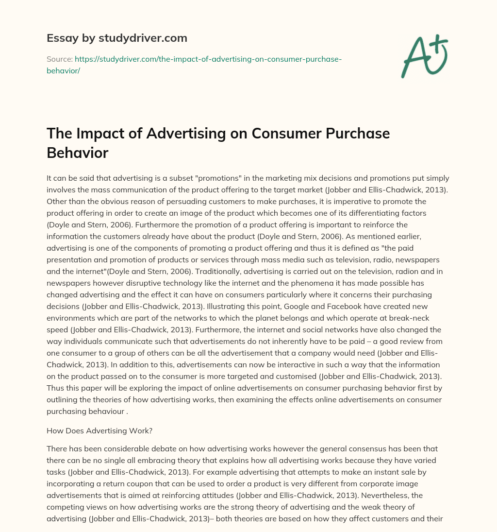 The Impact of Advertising on Consumer Purchase Behavior essay