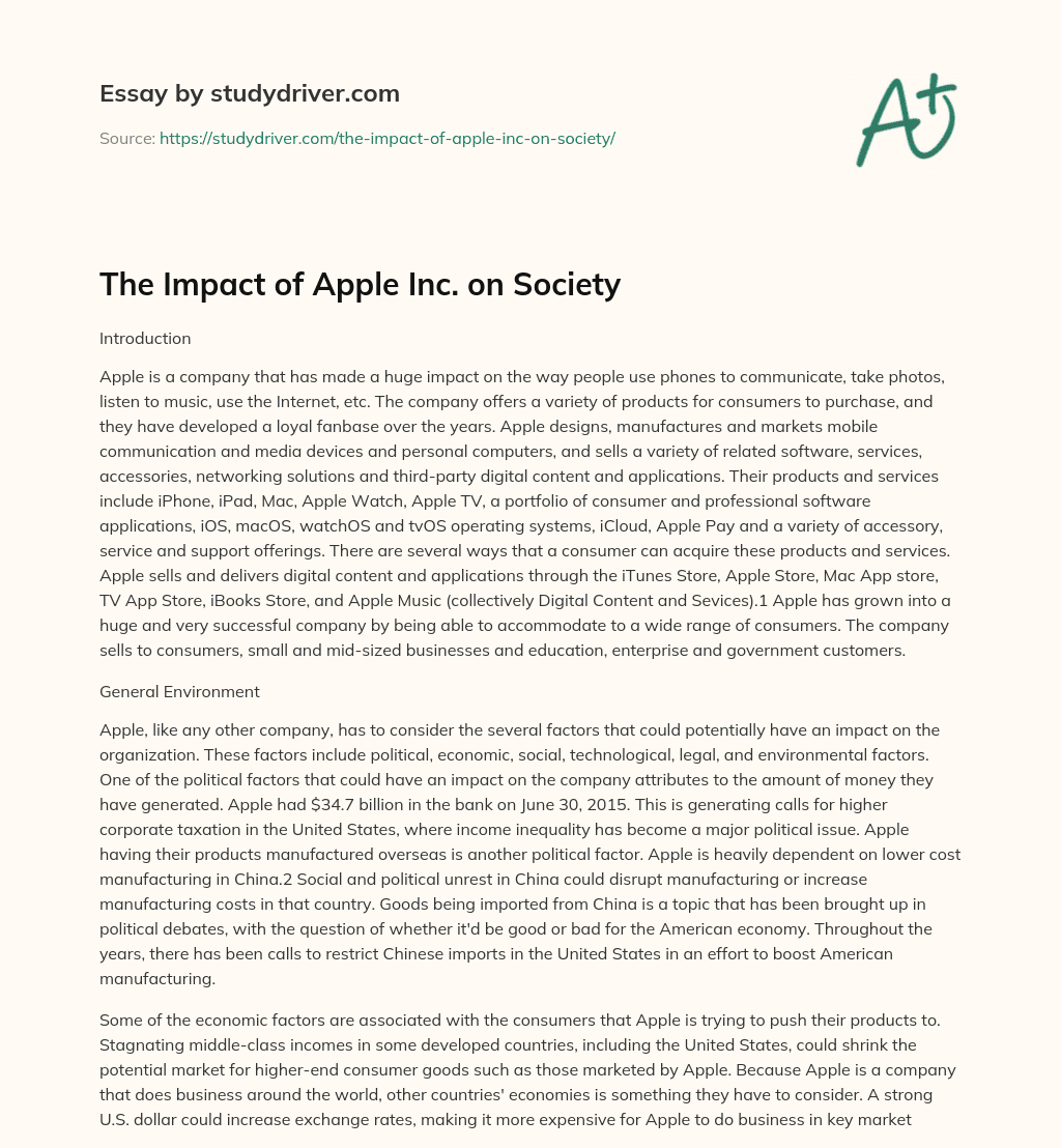 The Impact of Apple Inc. on Society essay
