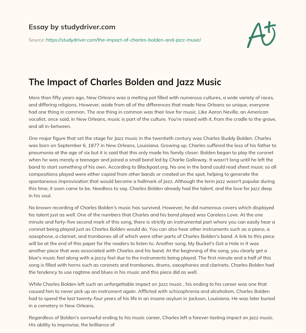 The Impact of Charles Bolden and Jazz Music essay