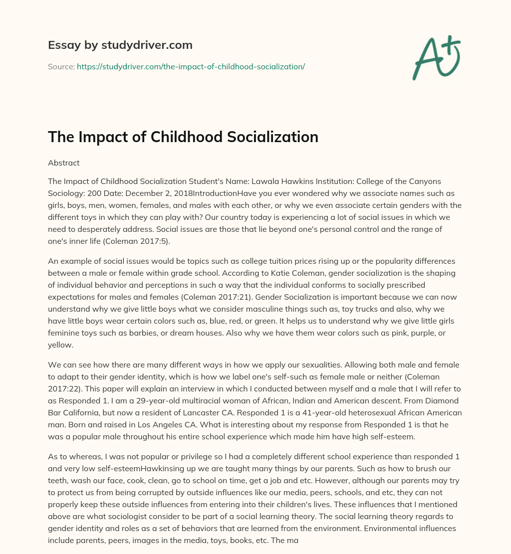 The Impact of Childhood Socialization essay
