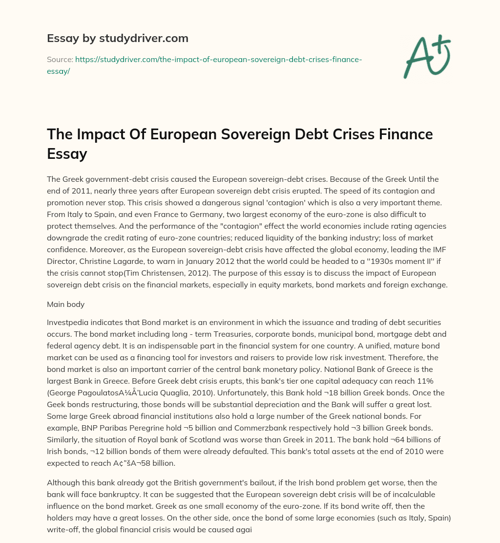 The Impact of European Sovereign Debt Crises Finance Essay essay