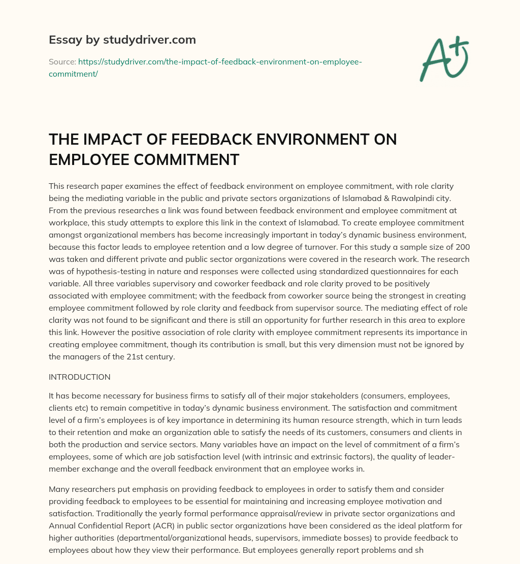 THE IMPACT of FEEDBACK ENVIRONMENT on EMPLOYEE COMMITMENT essay