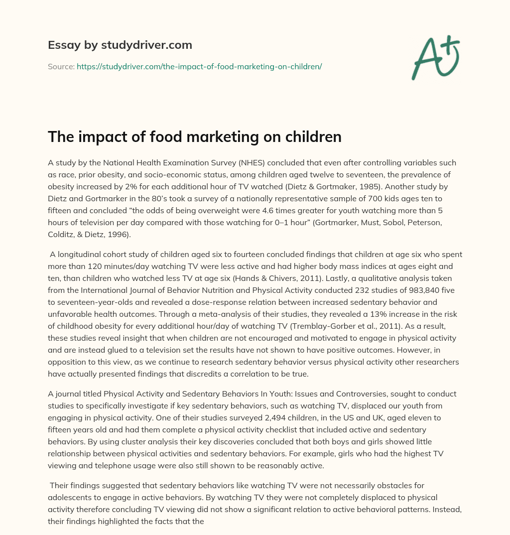 The Impact of Food Marketing on Children essay