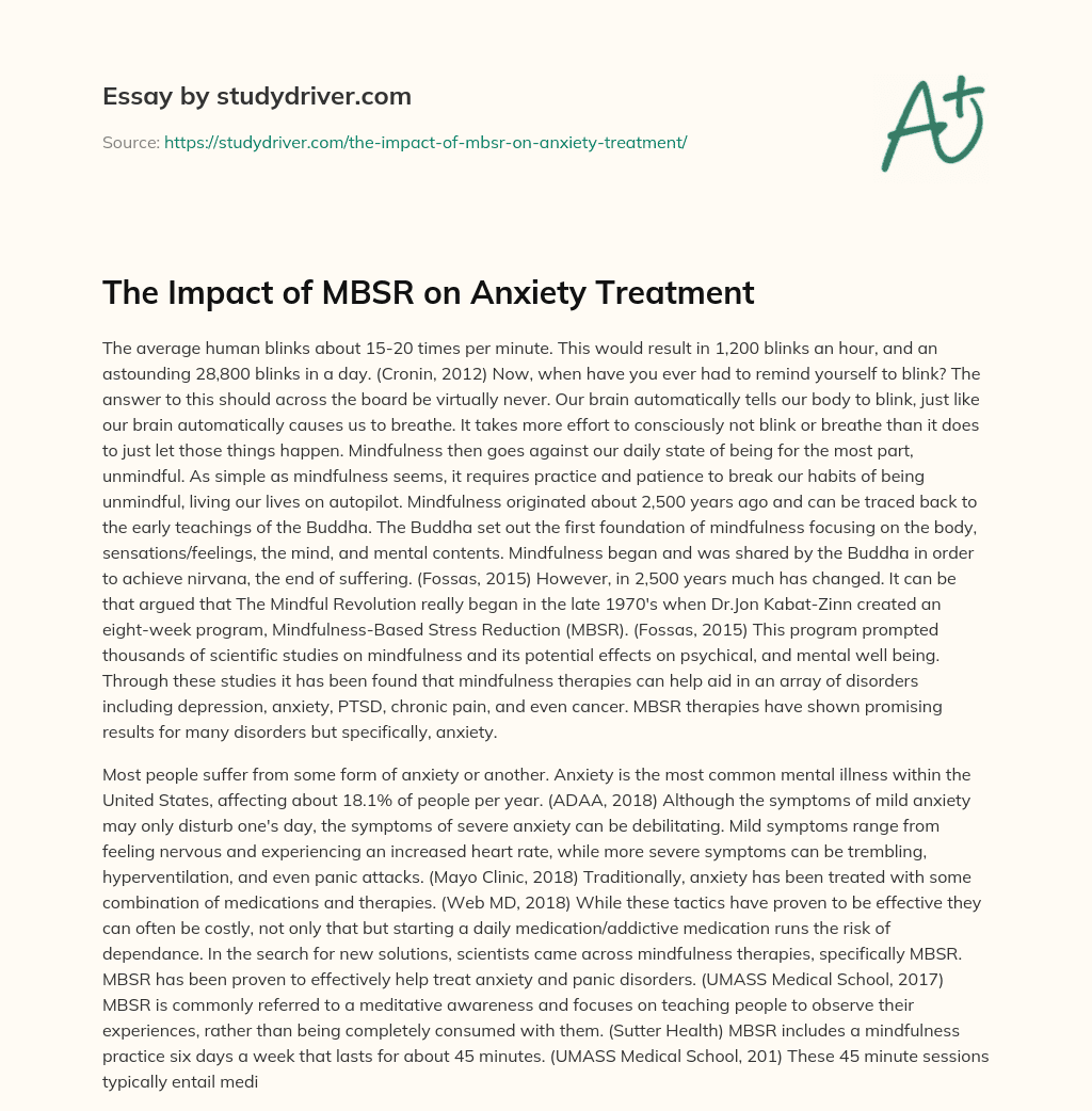 The Impact of MBSR on Anxiety Treatment essay