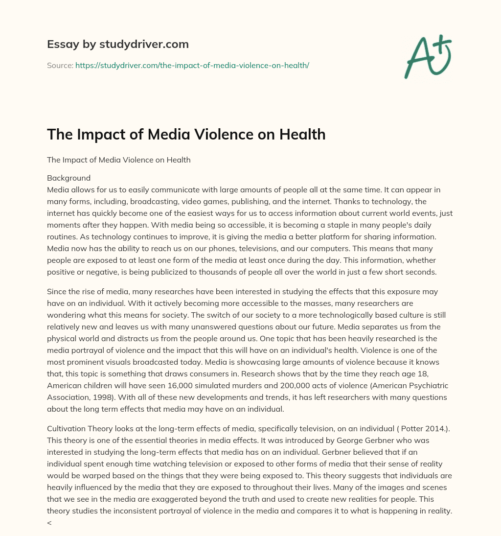 The Impact of Media Violence on Health essay