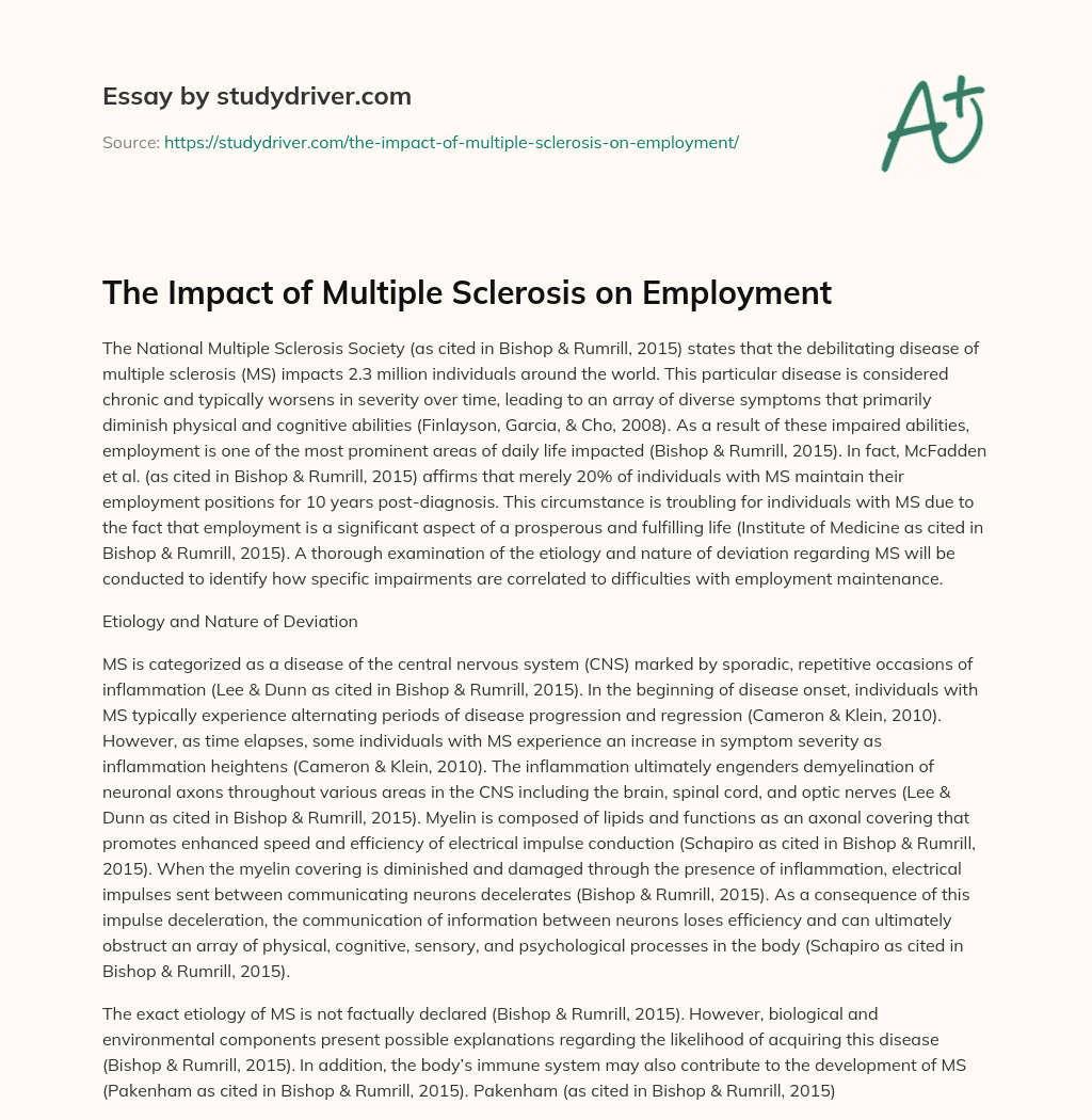 The Impact of Multiple Sclerosis on Employment essay