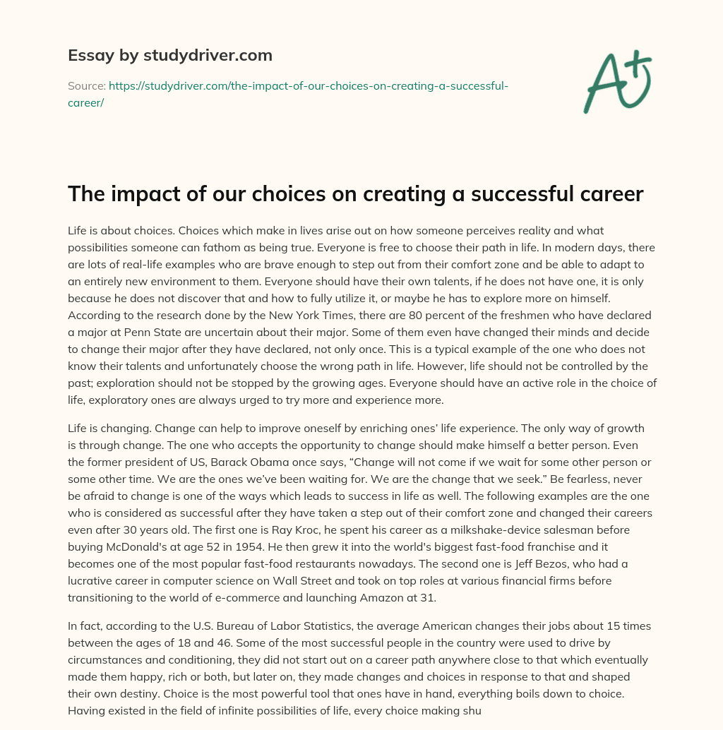 The Impact of our Choices on Creating a Successful Career essay