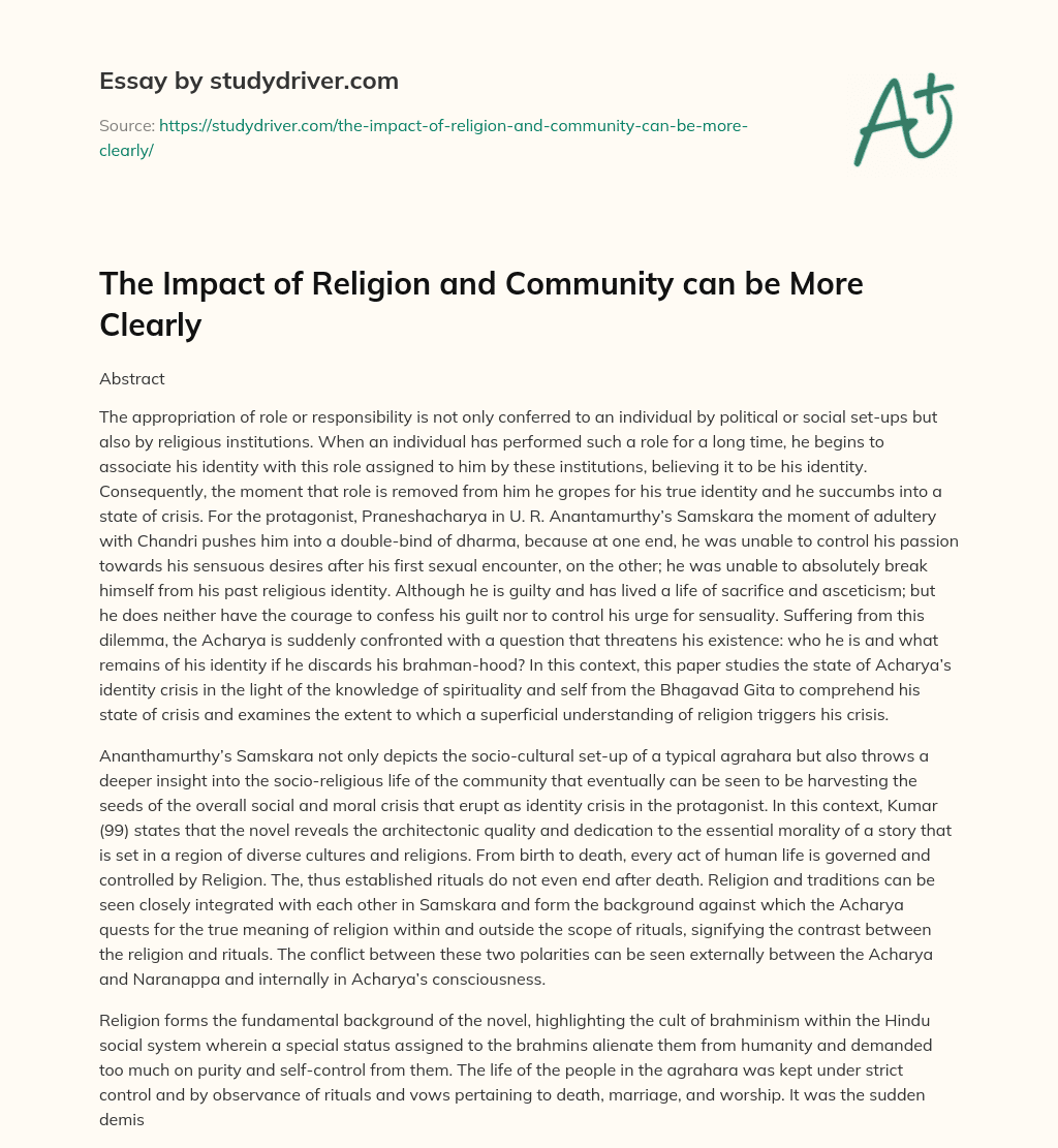The Impact of Religion and Community Can be more Clearly essay