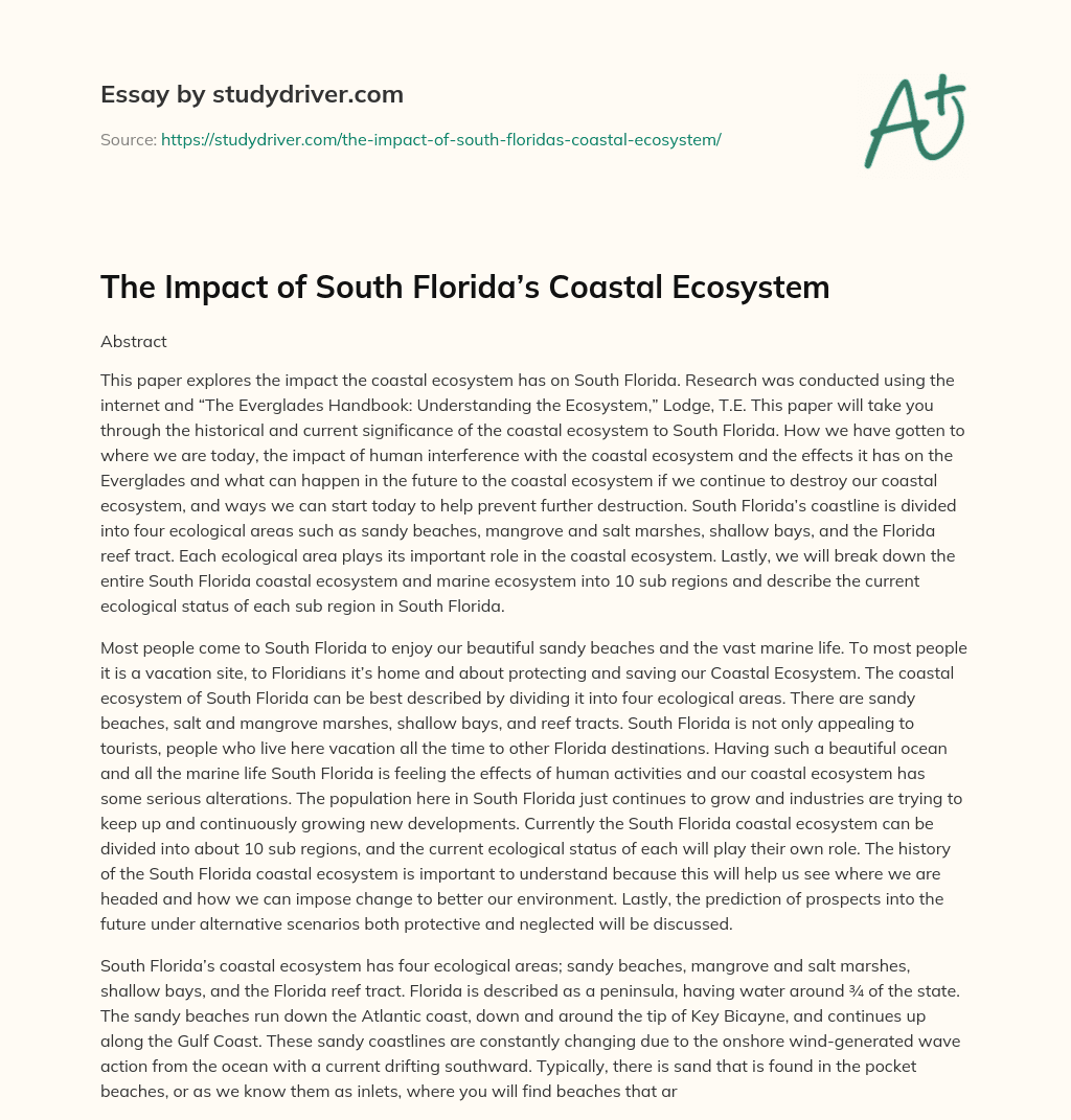 The Impact of South Florida’s Coastal Ecosystem essay