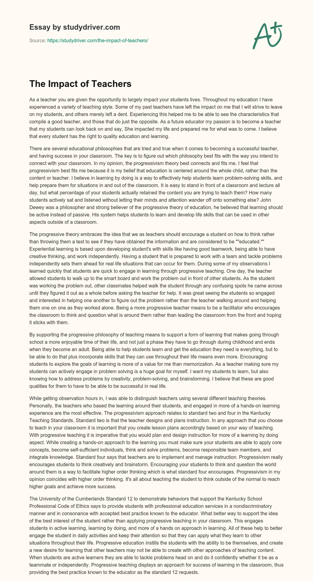 The Impact of Teachers essay