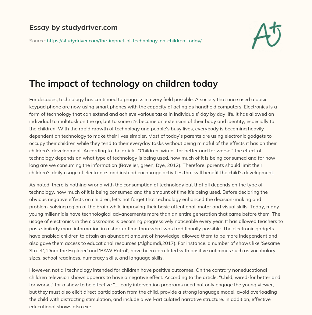 The Impact of Technology on Children Today essay