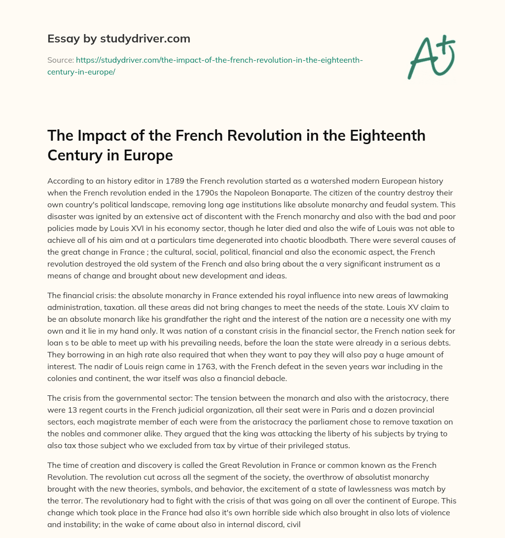 The Impact of the French Revolution in the Eighteenth Century in Europe essay