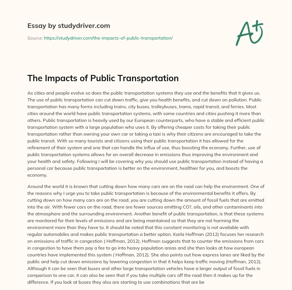 The Impacts of Public Transportation essay