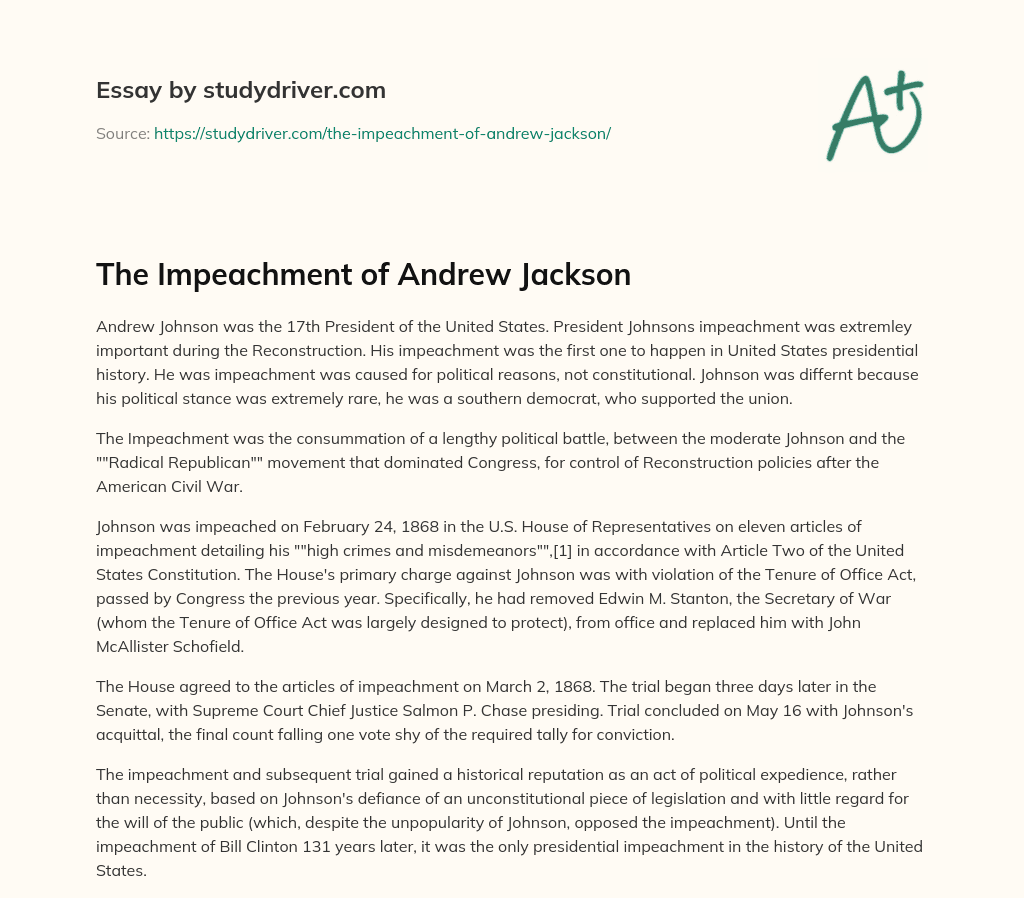 The Impeachment of Andrew Jackson essay
