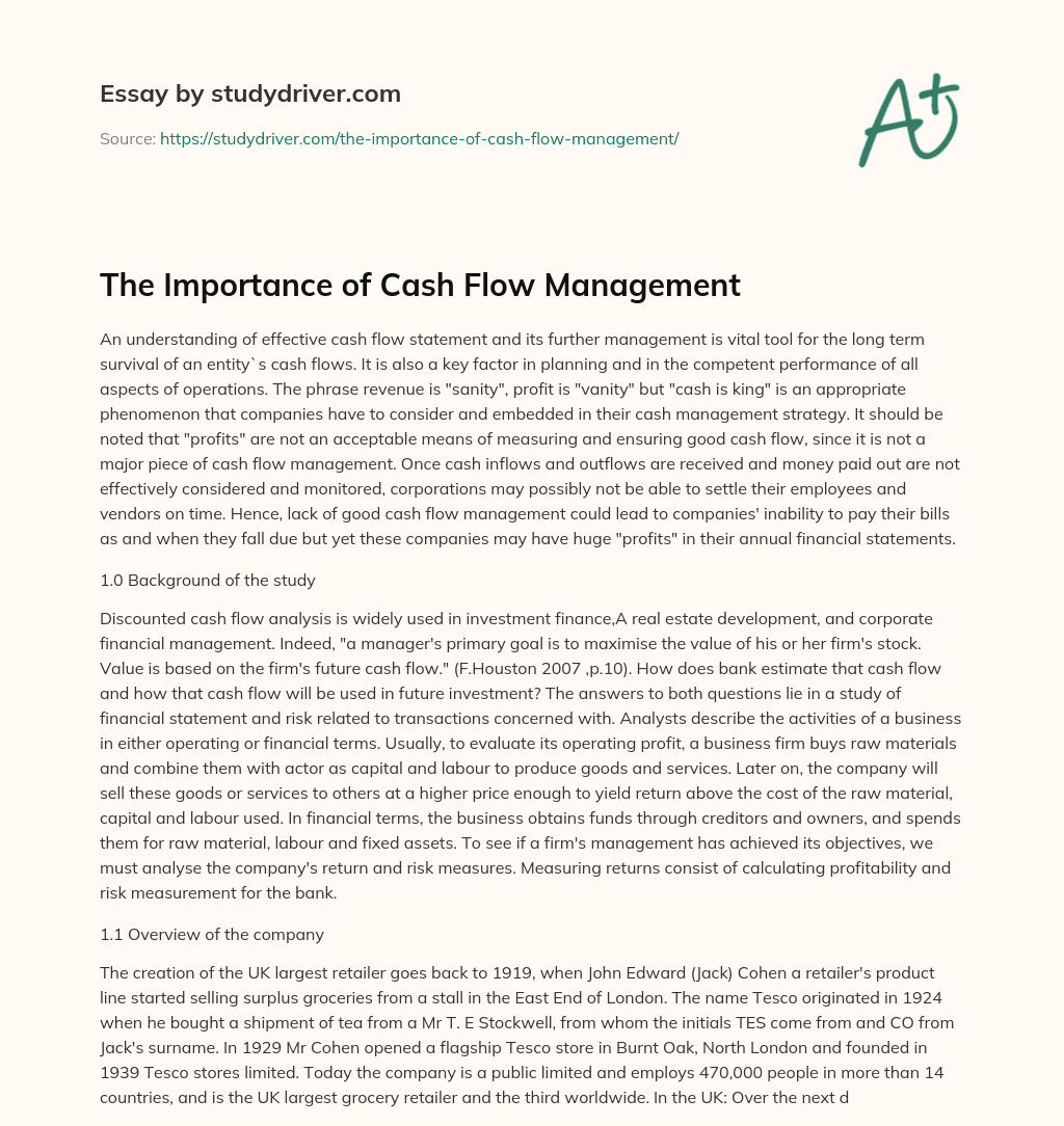 The Importance of Cash Flow Management essay