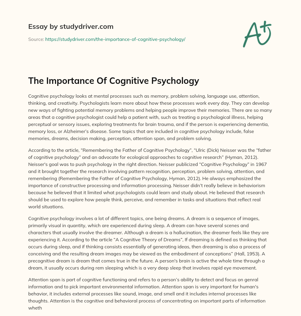 short essay on cognitive psychology