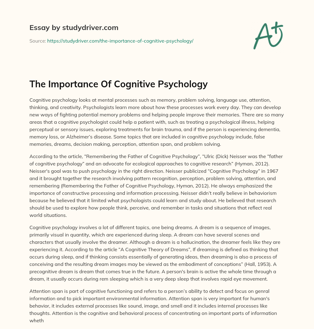 The Importance of Cognitive Psychology  essay