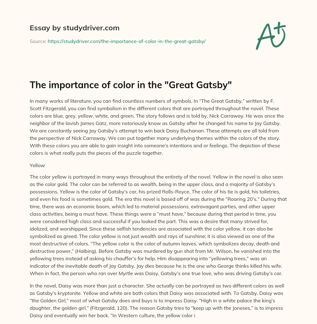 The Importance of Color in the “Great Gatsby” essay