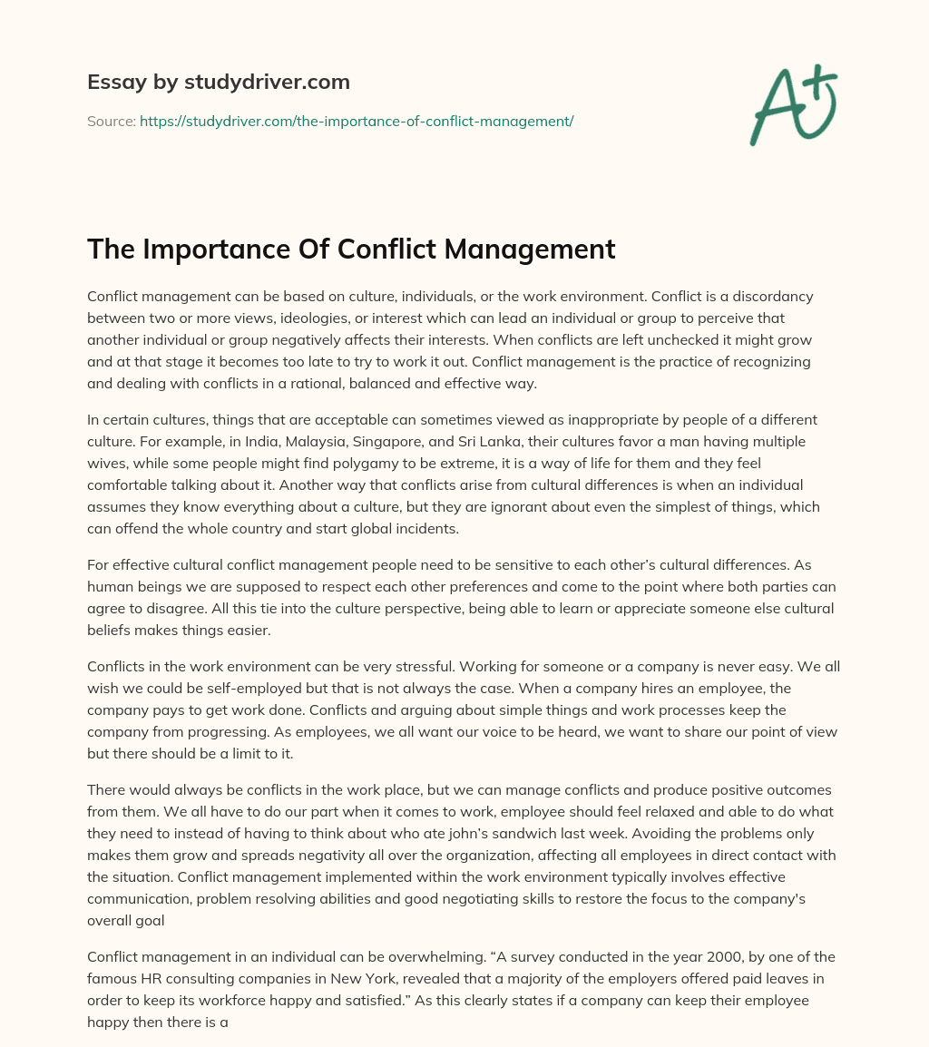 The Importance of Conflict Management essay