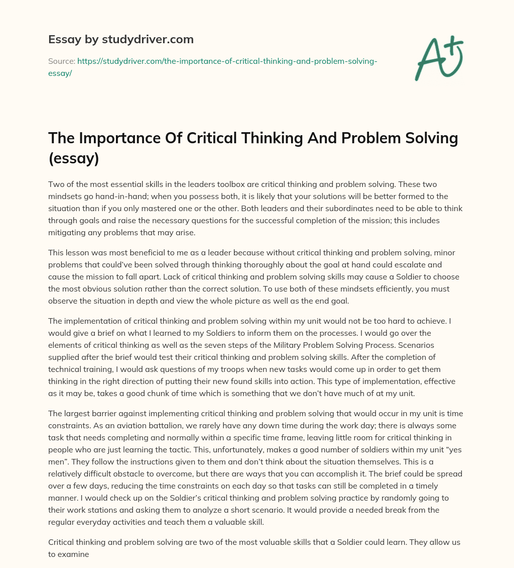 The Importance of Critical Thinking and Problem Solving (essay) essay