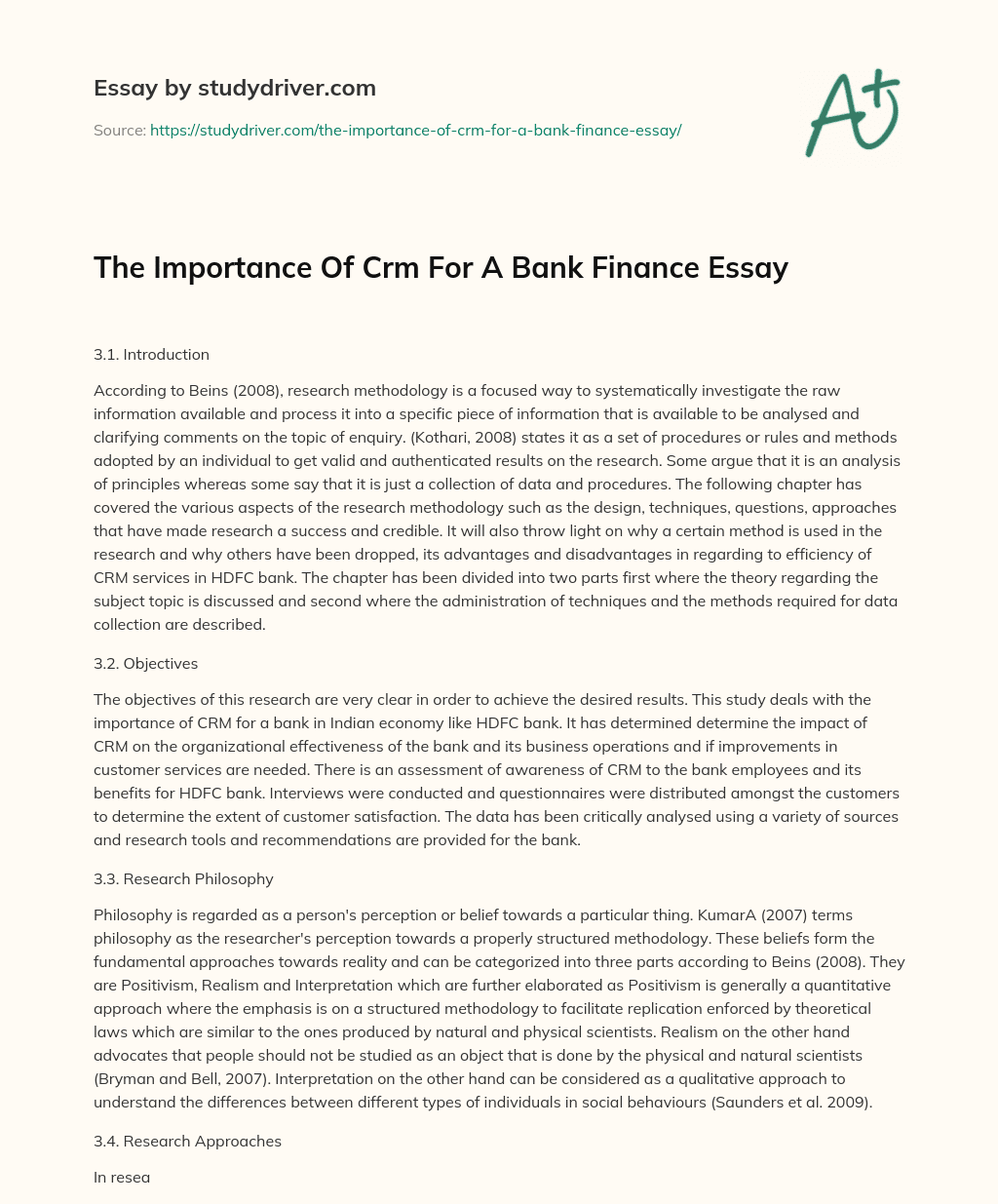 The Importance of Crm for a Bank Finance Essay essay