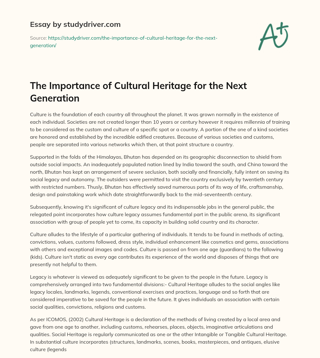 The Importance of Cultural Heritage for the Next Generation essay
