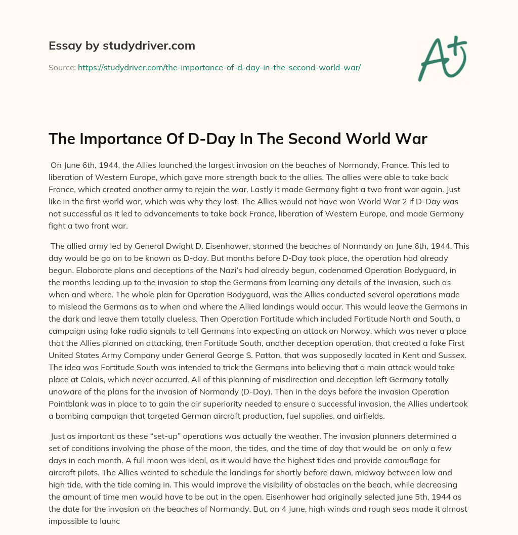 The Importance of D-Day in the Second World War essay