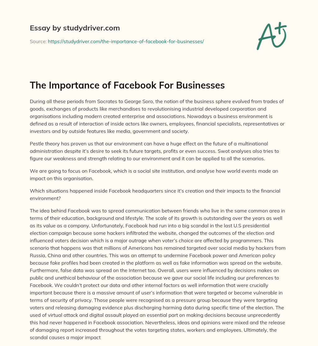 The Importance of Facebook for Businesses essay
