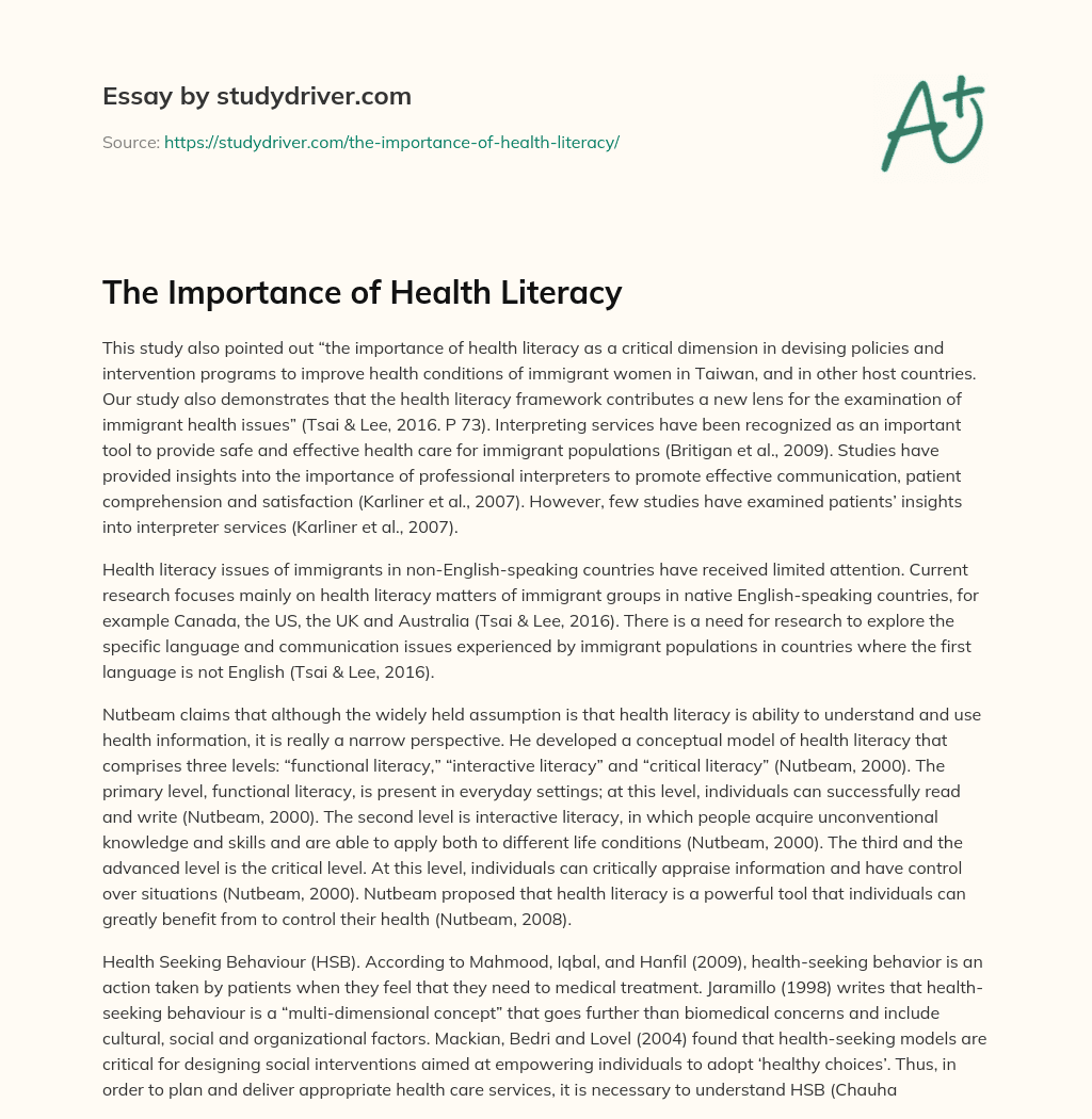 The Importance of Health Literacy essay