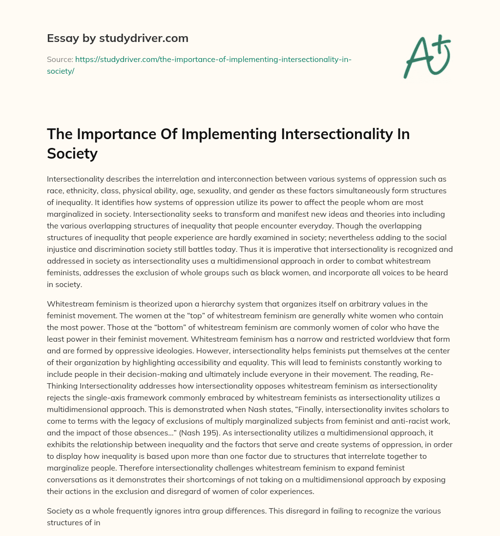 The Importance of Implementing Intersectionality in Society  essay
