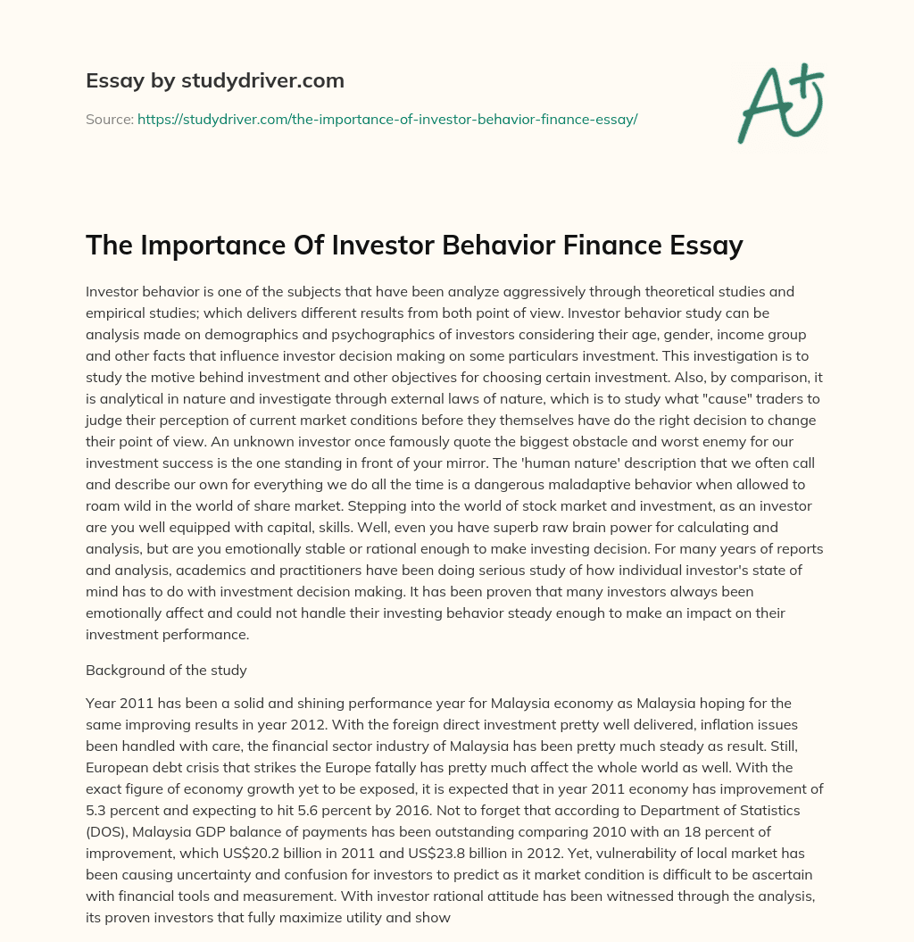 The Importance of Investor Behavior Finance Essay essay