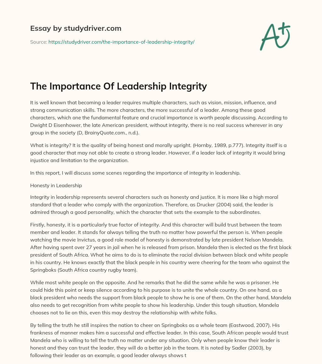 The Importance of Leadership Integrity essay