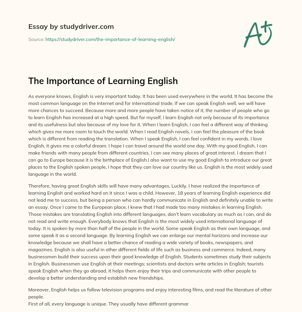 the value of learning english essay