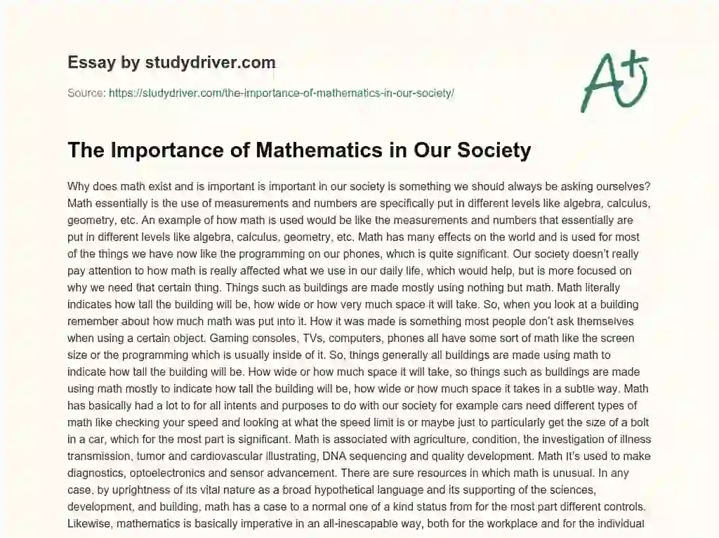 The Importance of Mathematics in our Society essay