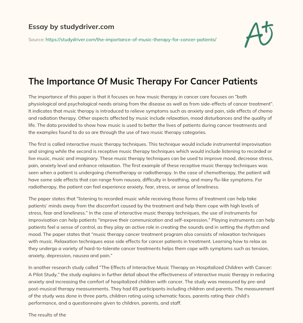 The Importance of Music Therapy for Cancer Patients essay