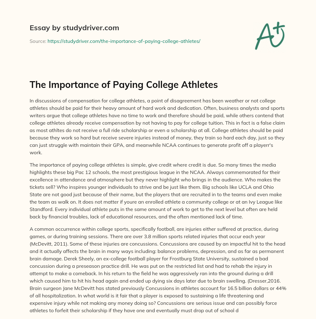 The Importance of Paying College Athletes essay