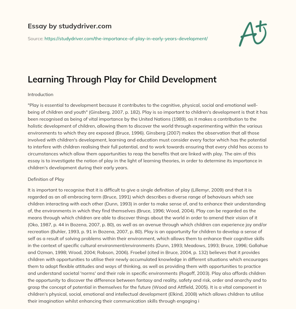 Learning through Play for Child Development essay