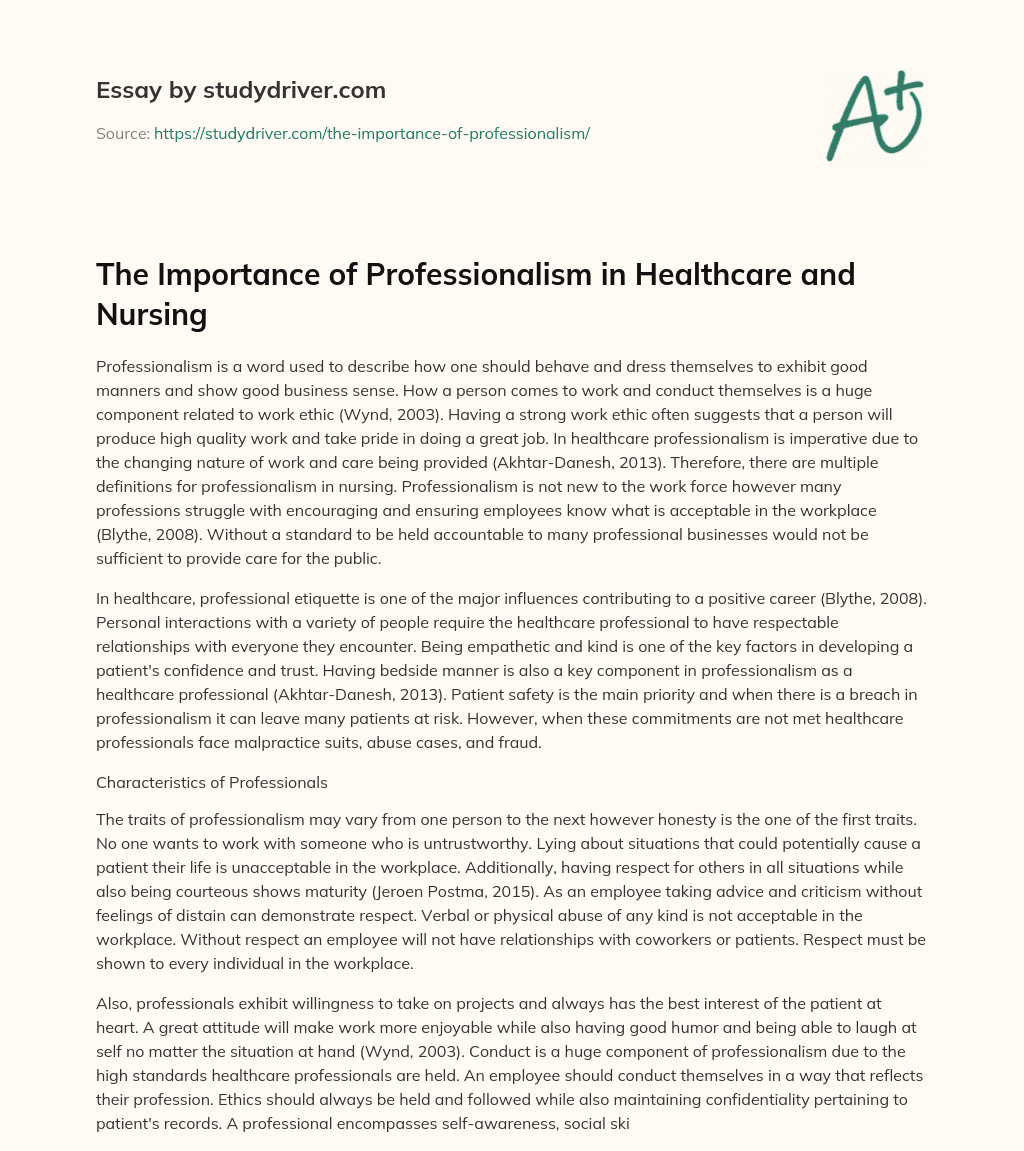 importance of professionalism in healthcare essay