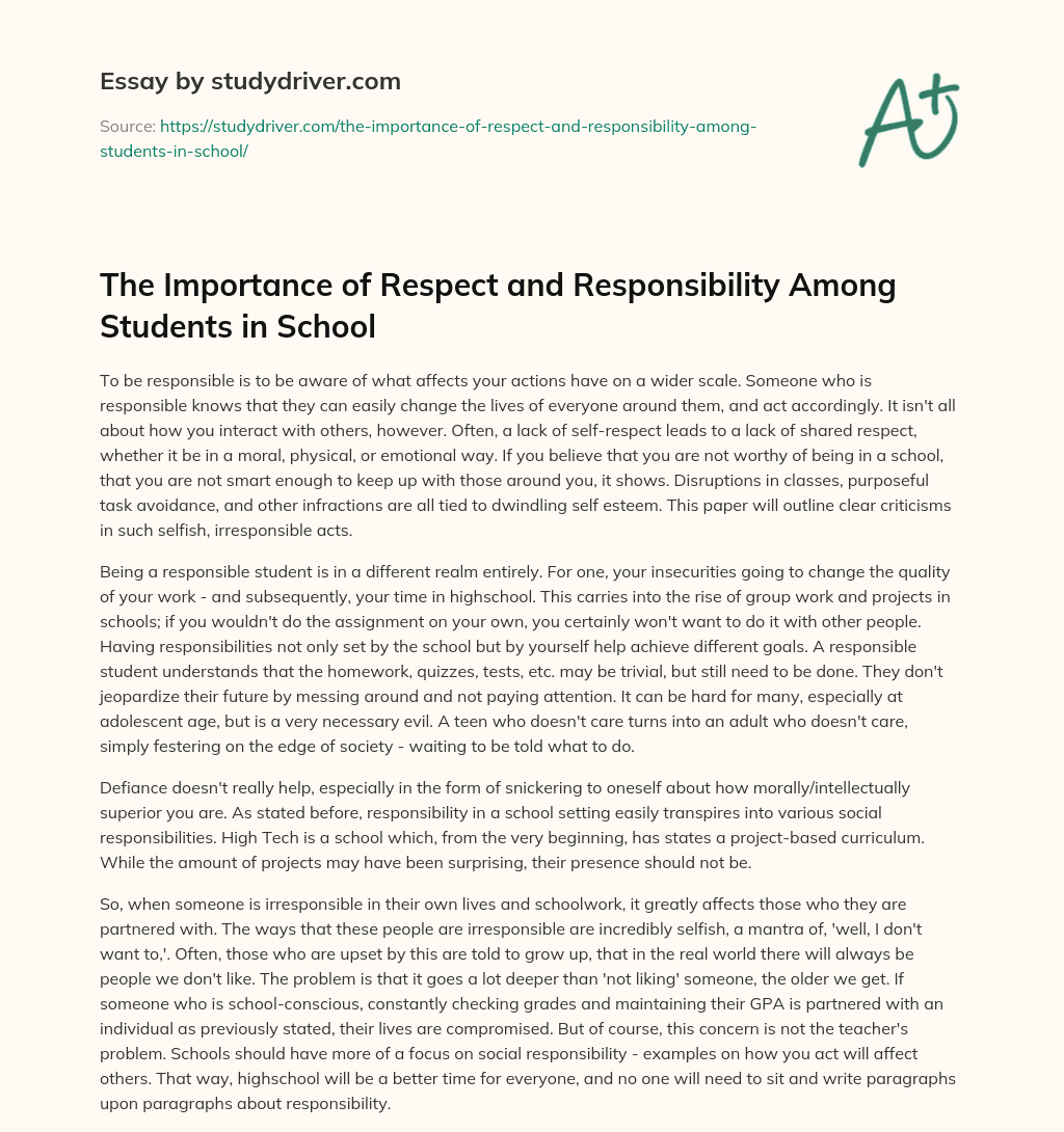 The Importance of Respect and Responsibility Among Students in School essay
