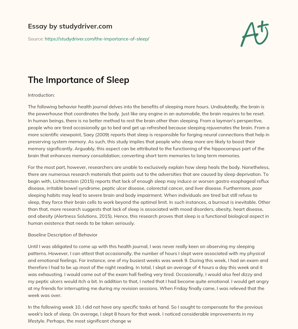 The Importance of Sleep essay