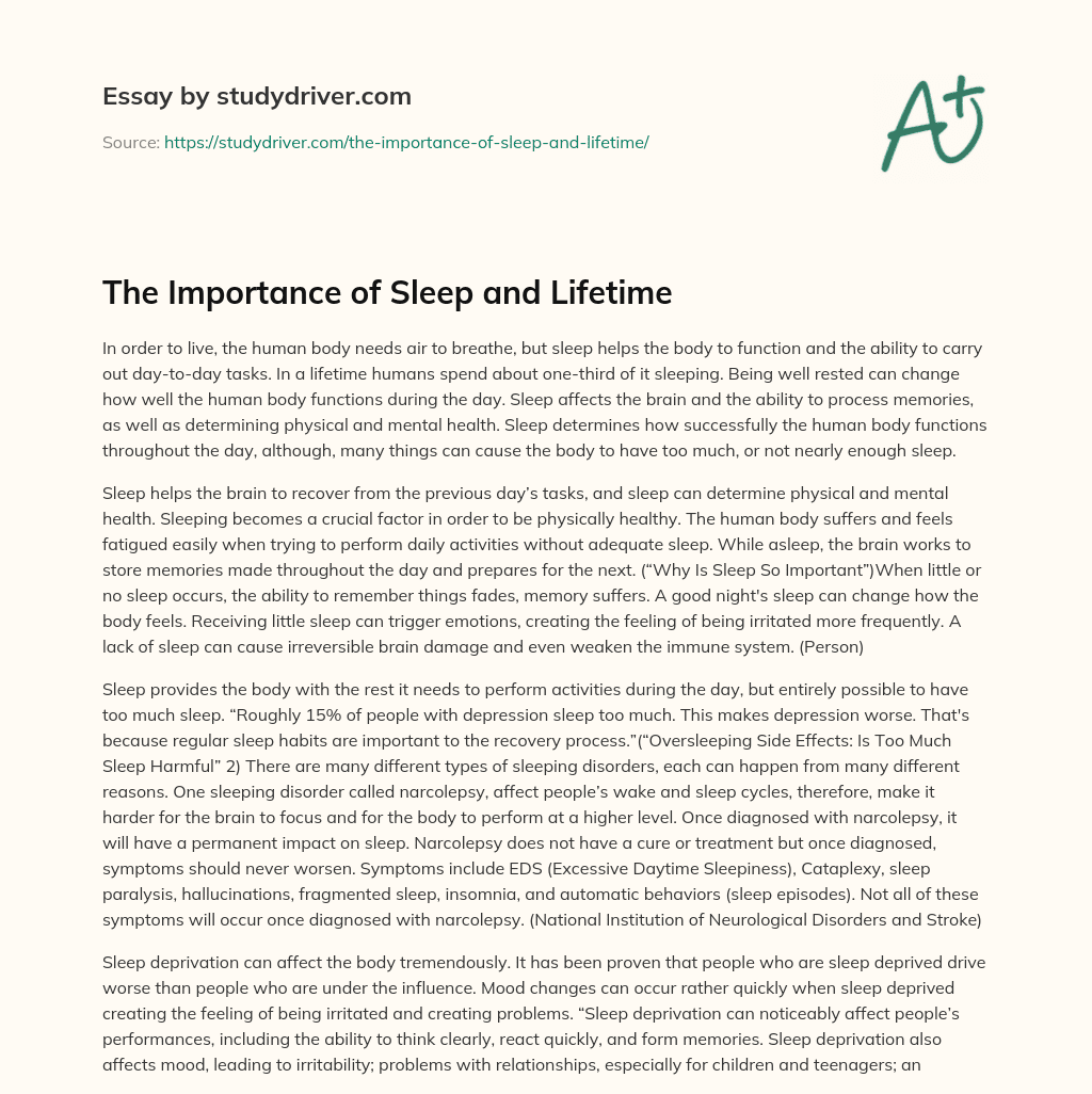 The Importance of Sleep and Lifetime essay