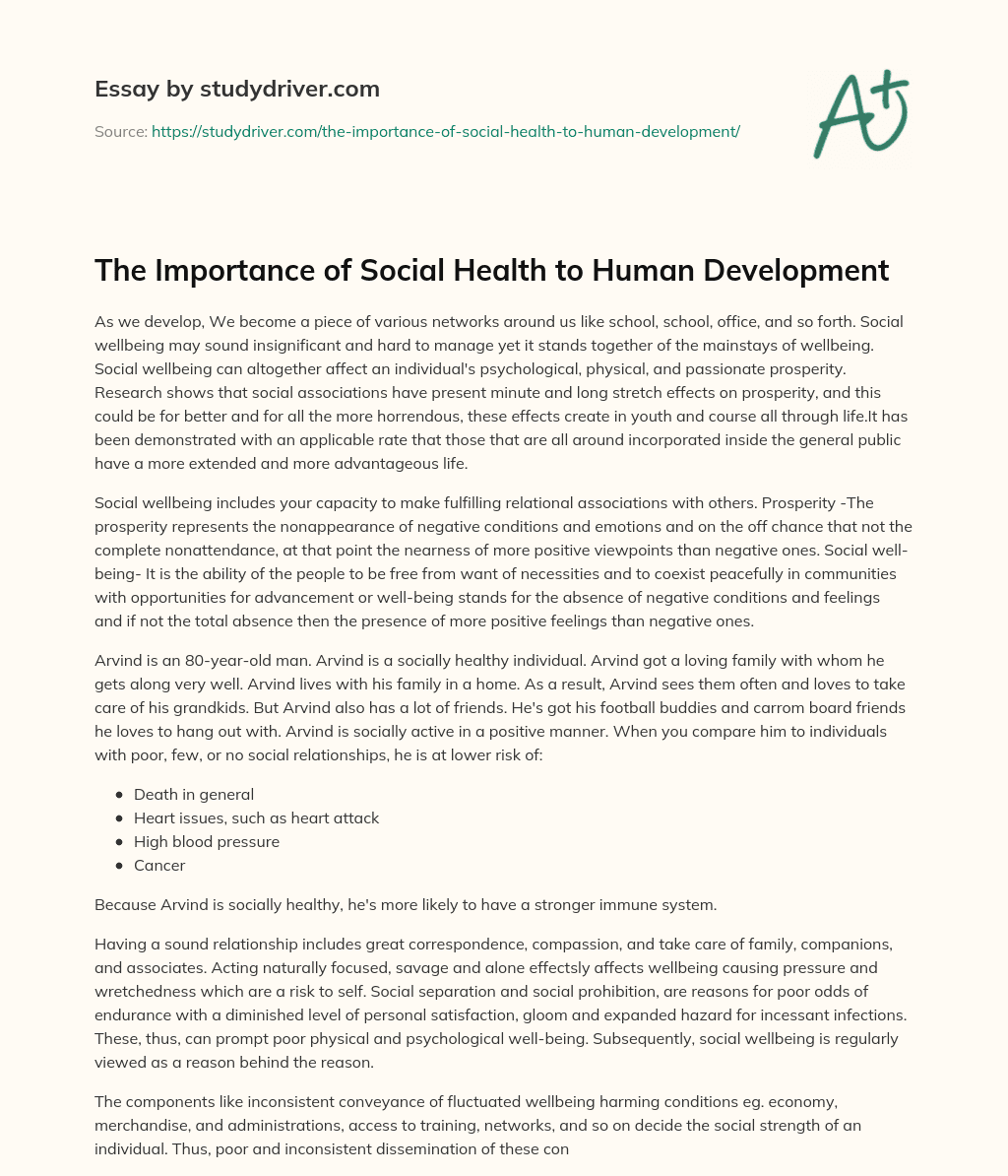 The Importance of Social Health to Human Development essay
