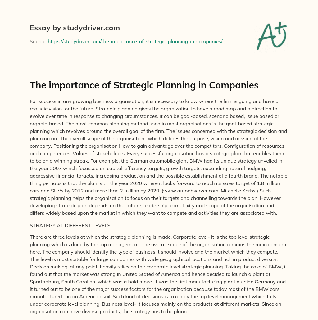The Importance of Strategic Planning in Companies essay