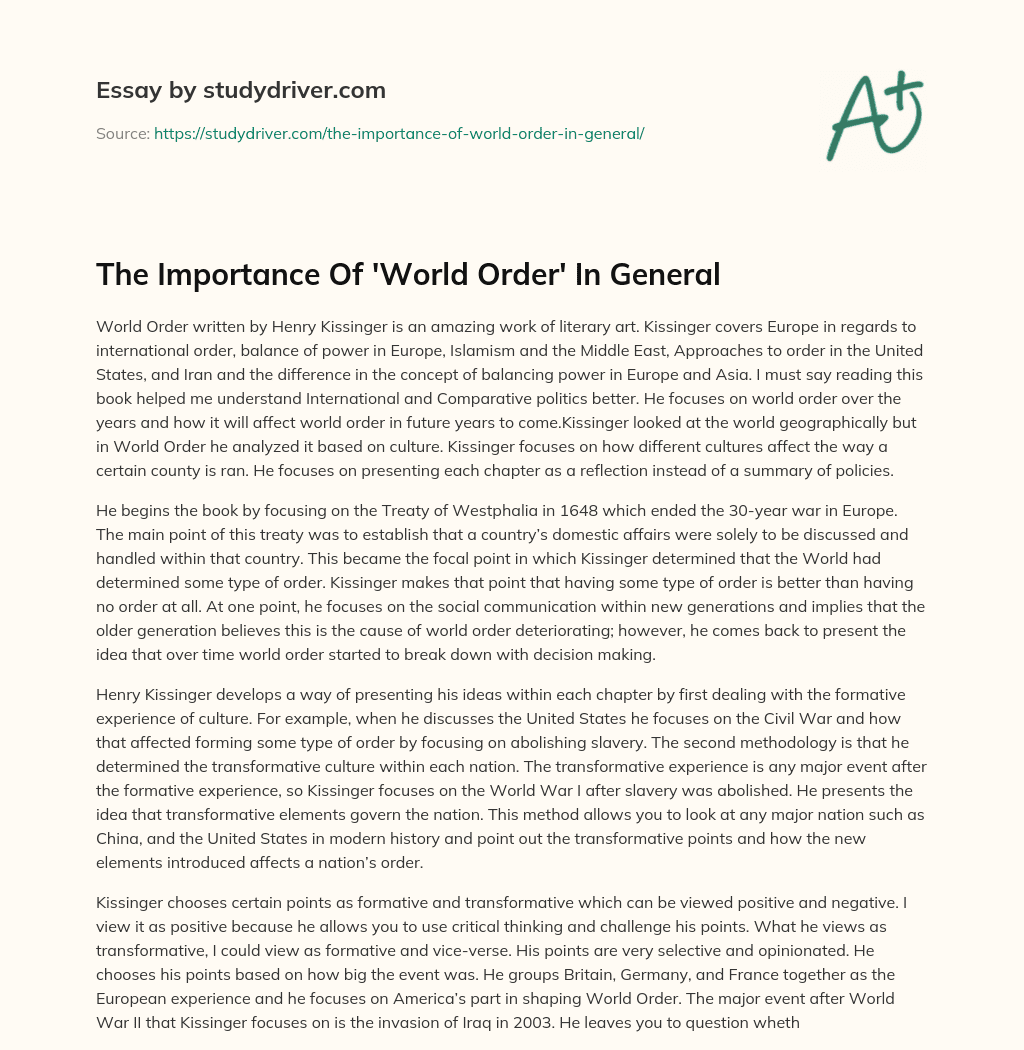 The Importance of  ‘World Order’ in General essay
